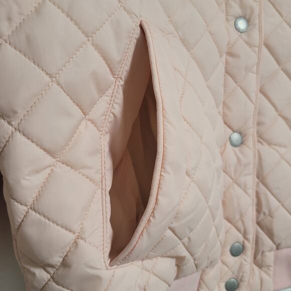 NWT Levi's Pink Peach Blush Diamond Quilted Bomber Jacket Snaps Pockets Small - Picture 2 of 5